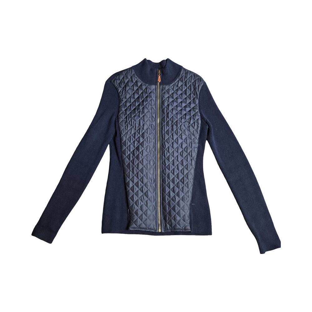 J. Mclaughlin Navy Quilt/Knit Women's Silk‎ Jacket Size: S